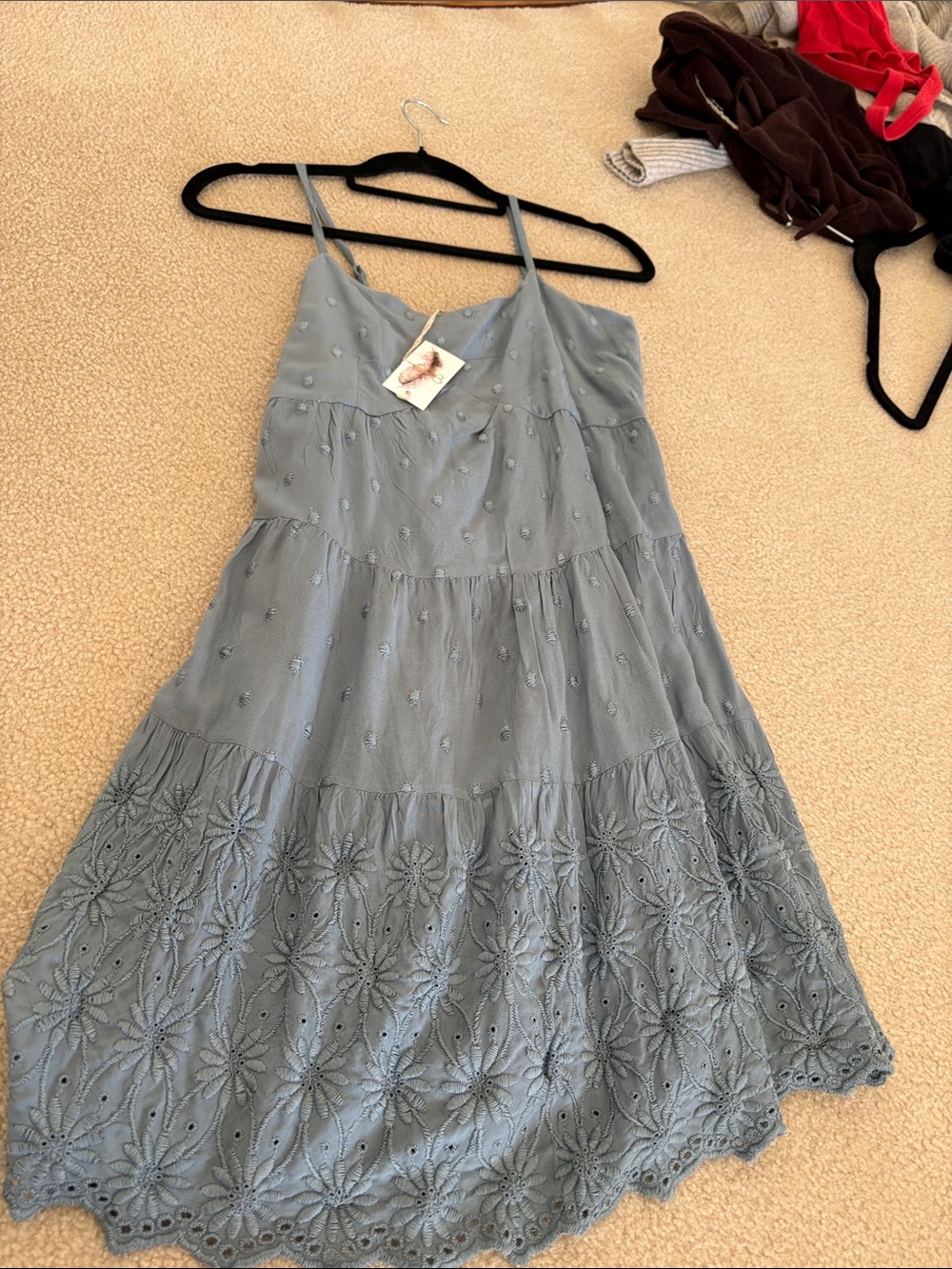 Jessica Simpson Sleeveless Light Blue Eyelet Tiered Sundress